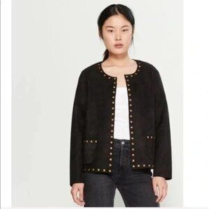 Carmen Marc Valvo Black Studded Faux Suede Jacket Womens Size Small Luxe Blazer